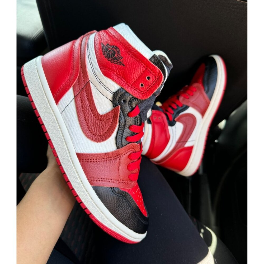 F54 - SIZE 7 WOMENS AIR JORDAN 1 MM HIGH RED/ BLACK / SAIL FB9891-600